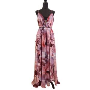 JOVANI Floral Plunging Neckline Chiffon Dress, Size 8